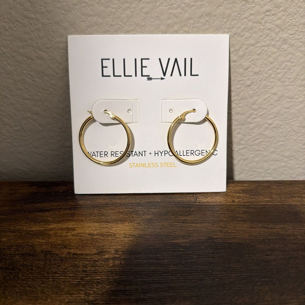 Ellie Vail Gold Hoop Earrings Water Resistant Hypoallergenic New MSRP $61